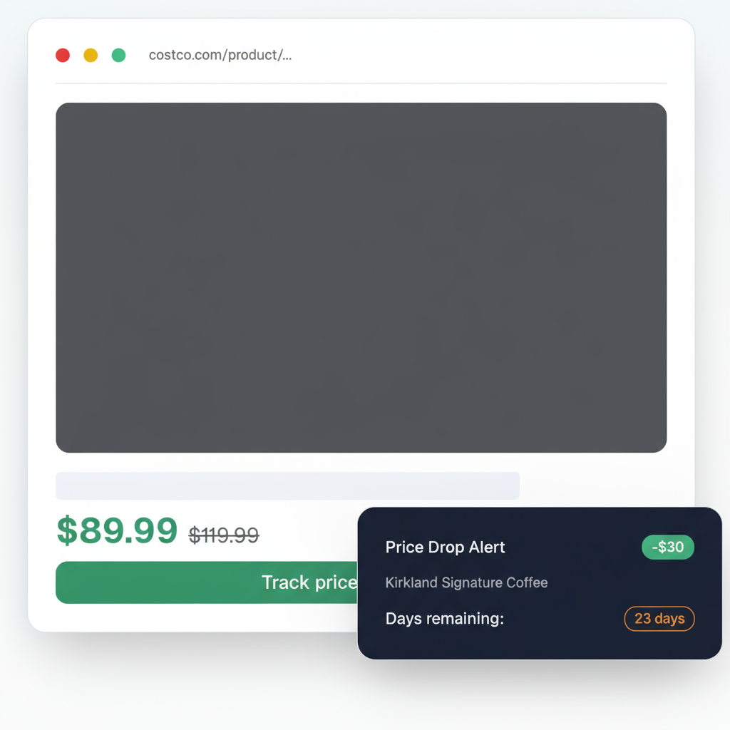 Droply Chrome Extension showing price drop alert on Costco website